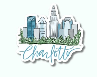 Naklejka Charlotte Skyline: Wodoodporna naklejka winylowa z widokiem na miasto