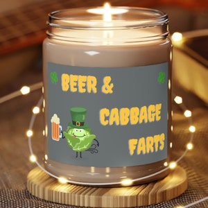 St. Pats Day Candle | Rude Candle Gift | Funny Beer Gift | Beer and Cabbage Farts - 9oz 100% Soy Scented Candle