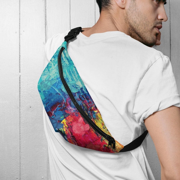 Cyberpunk Rabbit Rainbow Canvas Crossbody Bag,Water Resistant Sling Bag for Women Men| Cute Bum Bag| Hip Bag|Cross Body Waist Bag|Fanny Pack