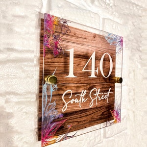 Personalised Door Sign - Acrylic House Number Sign -Flowers Design Acryic Sign