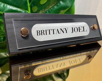 Walnut,Natural,Black Wood on the Acrylic nameplate,Office Desk Name Plate,Wood and Acrylic SignAdvencement gift