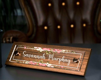 Personalized Wood Desk Name Plate: Custom Office Sign