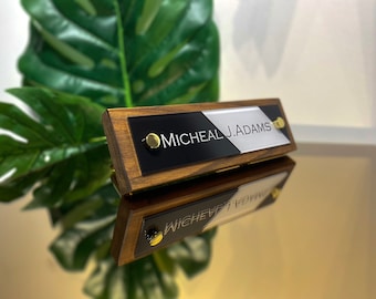Modern Wood Desk Name Plate: Personalized Office Decor