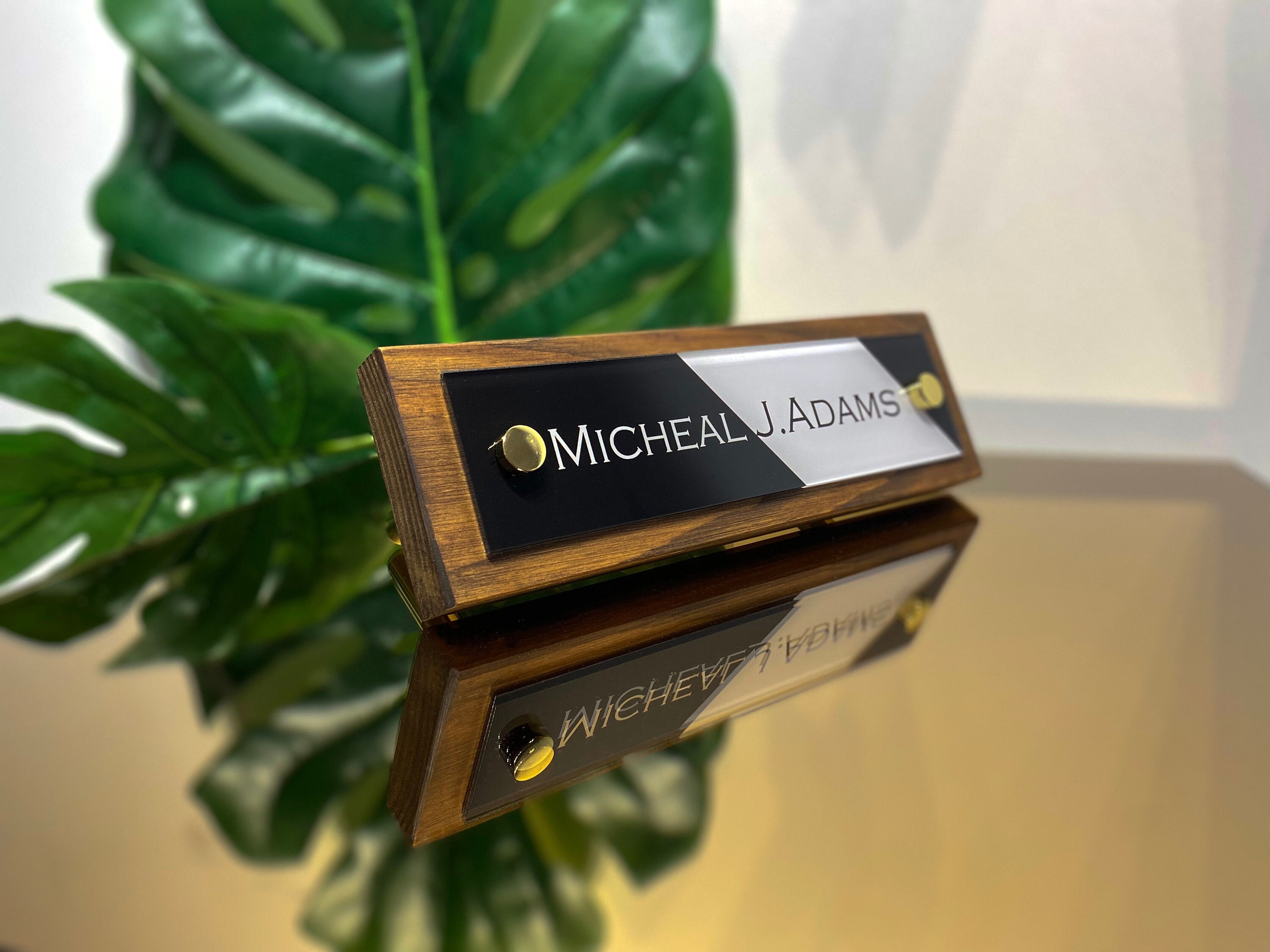 Custom Compass Wood Desk Name Plate: Office Advancement Gift - Etsy