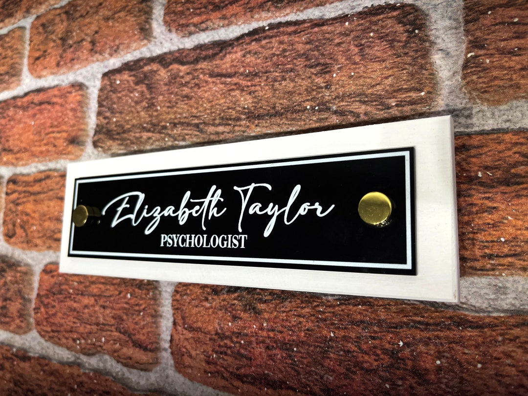 Personalized Office Name Plate: Black & White Acrylic Wood Sign - Etsy