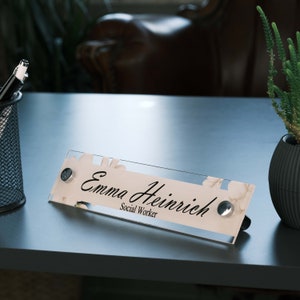 Floral Design Personalized Office Desk Name Plate Wood and Acrylic Name and Title