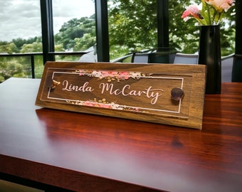 Office Desk Name Plate,Natural Wood and Acrylic Sign,Mother's day gift,Promotion gift,New Job gift,Christmas gift