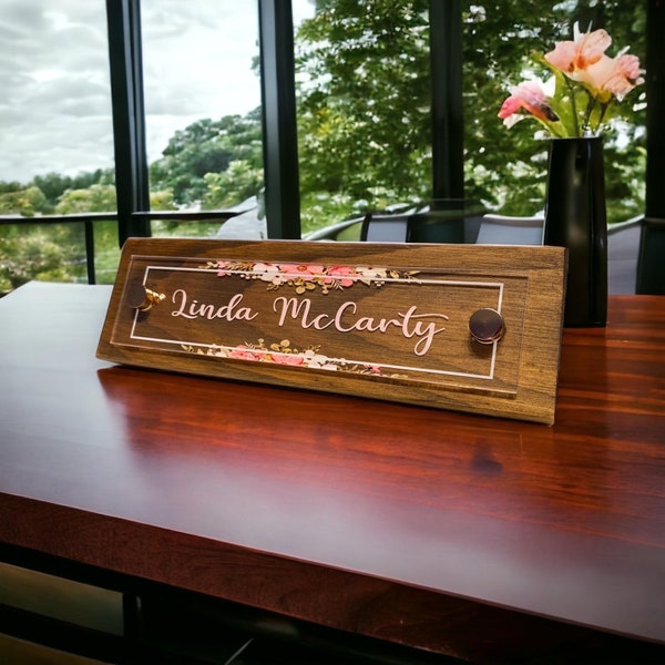 Office Desk Name Plate,Natural Wood and Acrylic Sign,Mother's day gift,Promotion gift,New Job gift,Christmas gift