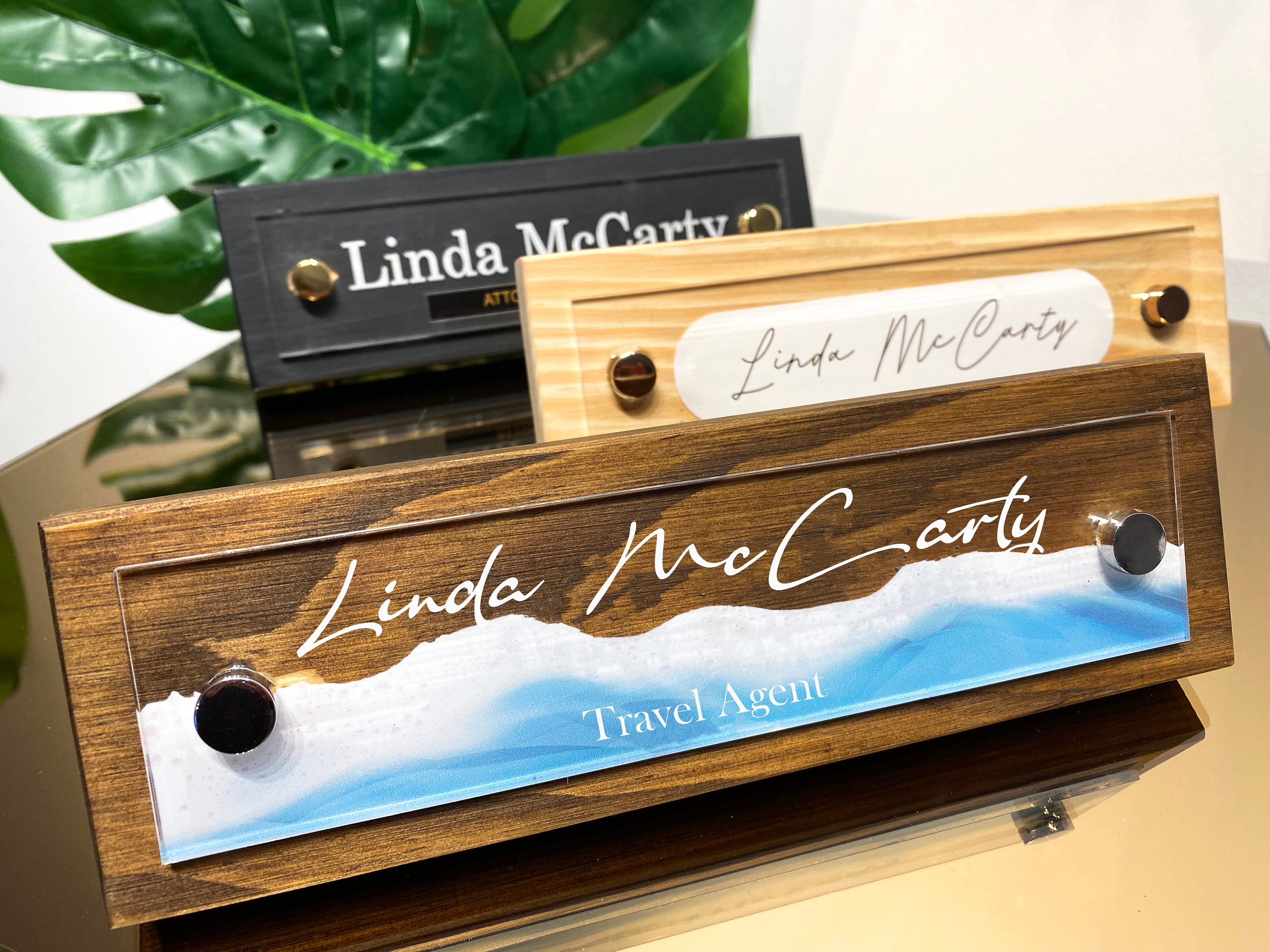 Custom Compass Wood Desk Name Plate: Office Advancement Gift - Etsy