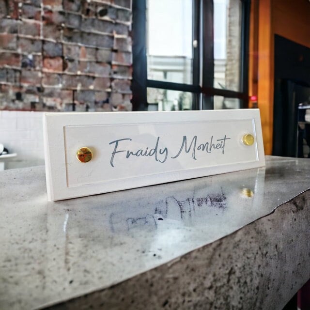 Modern White Wood Office Desk Name Plate: Custom Acrylic Sign