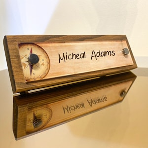 Vintage Compass Design,CUSTOM Name Sign,Office Desk Name Plate,Wood and Acrylic Sign,Advencement gift,Namensschild