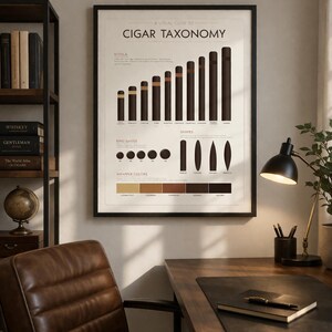 Cigar Taxonomy Poster, 18x24 Cigar Size & Shape Guide, Unframed Wall Art for Office, Home Bar, Lounge, Cigar Lover Gift