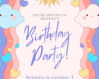 Editable Birthday Party Invitation, Text Invitation, Rainbow Birthday Invitation, Electronic Invite, Digital Invitation