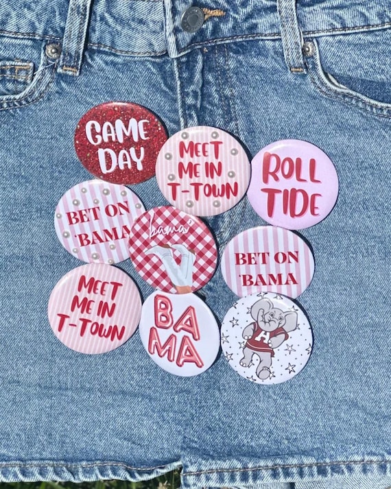 Alabama Game Day Button Pins: Crimson Tide Football Accessories