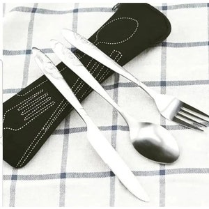 Stainless Steel Travel Utensil Set in Metal Case - TS01 - IdeaStage  Promotional Products