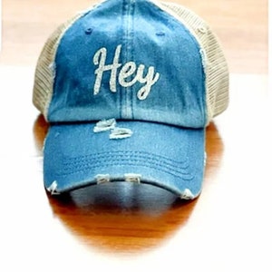 Vintage Trucker Hat/Women&#39;s Trucker Hat/Hey Hat/Baseball Cap/Ponytail Cap/Women&#39;s Distressed Cap