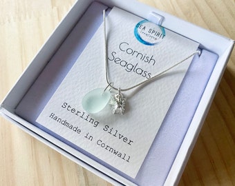 Sea Glass and Silver Limpet Charm Necklace