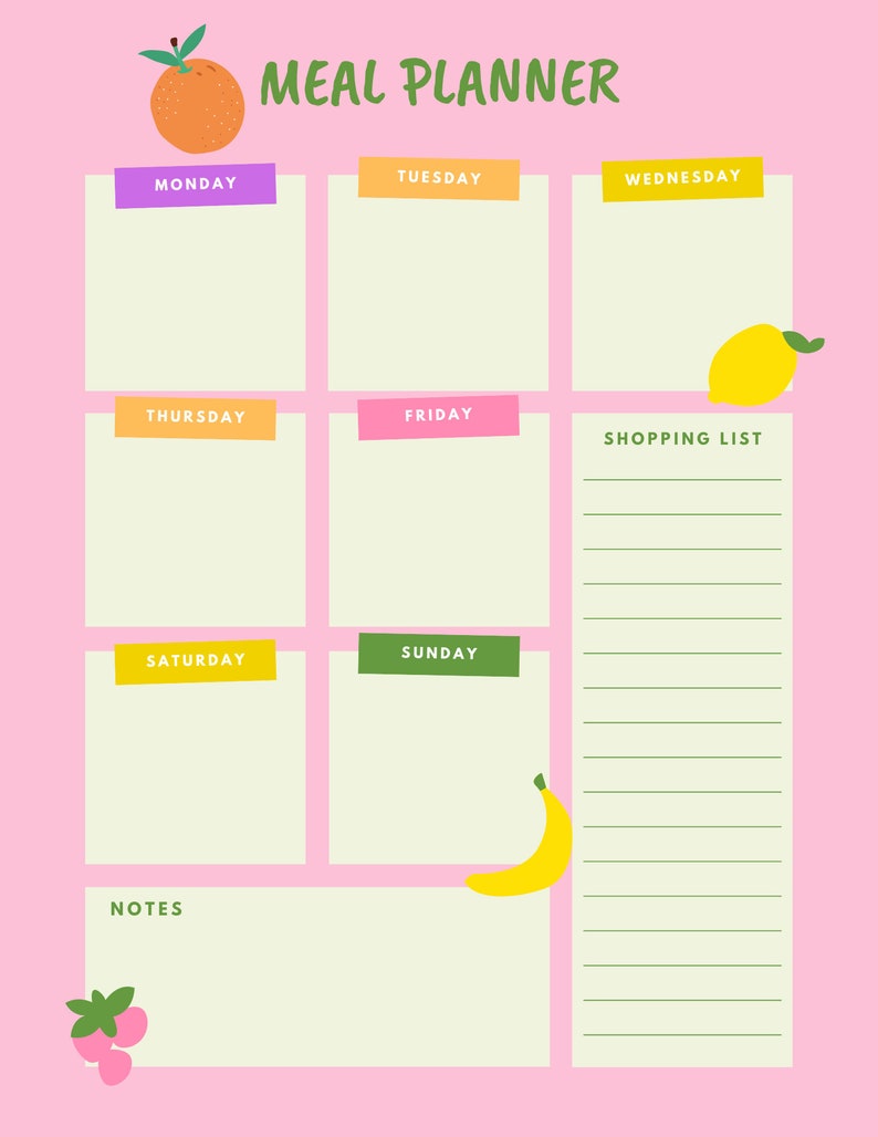 Meal Plan and Shopping List Planner, Digital Download, Minimalistic