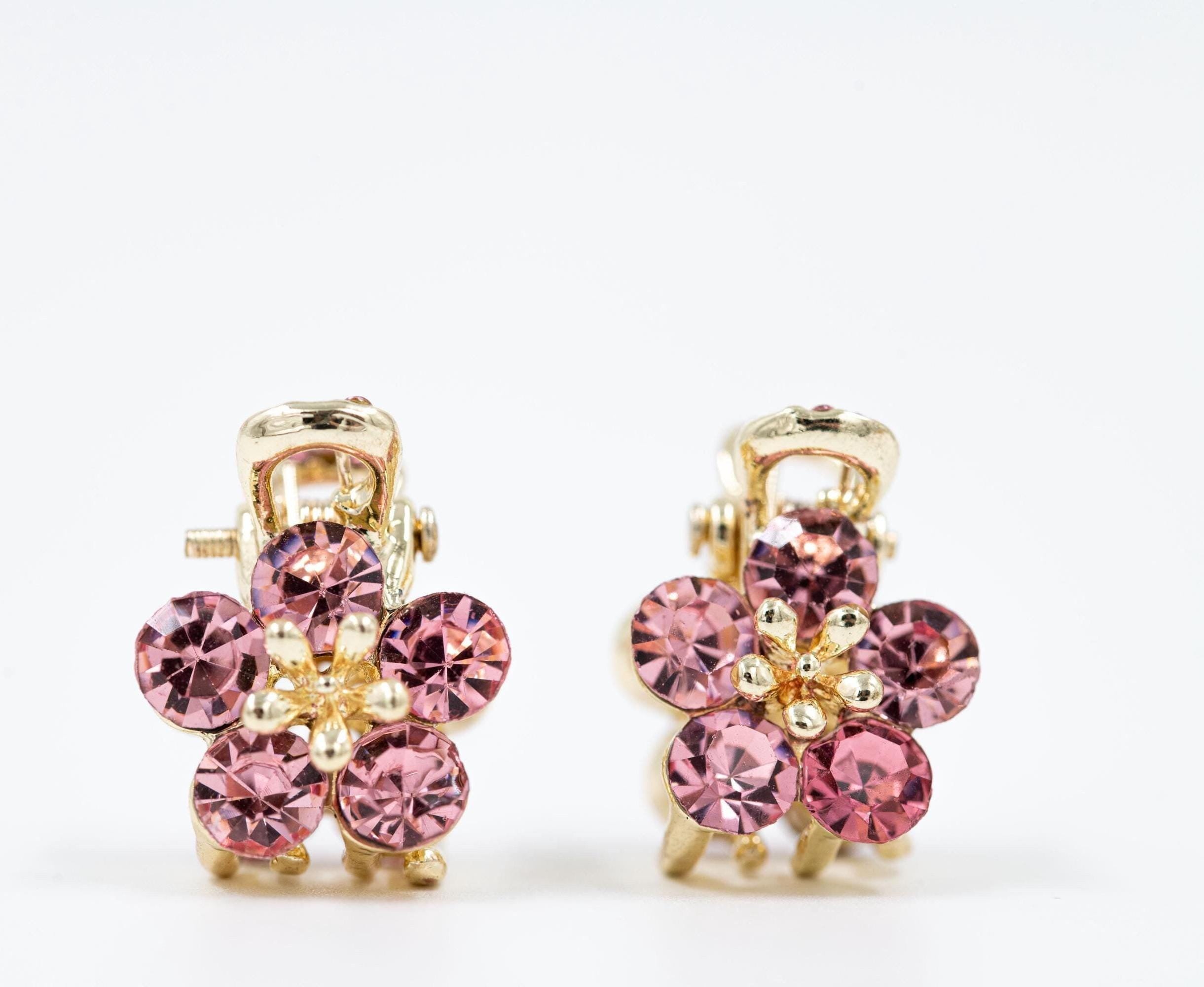 Crystal Flower Hair Clips - Gold-tone Mini Claw Clips (set  display picture 2