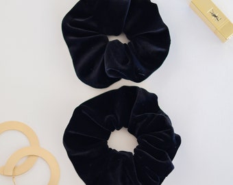 Oversized Black Velvet Scrunchies - Hair Ties 2-Pack