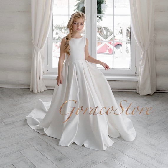 Flower Girl Dress White Toddler Flower Girl Dress With Big Bow satin Flower Girl Dress sleeveless Flower Girl Dress ivory Flower Girl Dress Etsy Canada