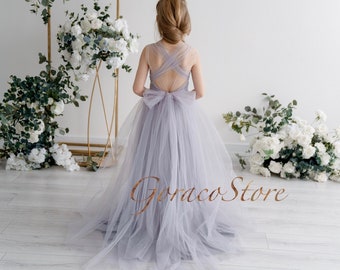 Flower Girl Dress Toddler Tulle Satin Flower Girl Dress Toddler Flower Girl Dress Big Bow birthday Girl Dress sleeveless Flower Girl Dress Etsy