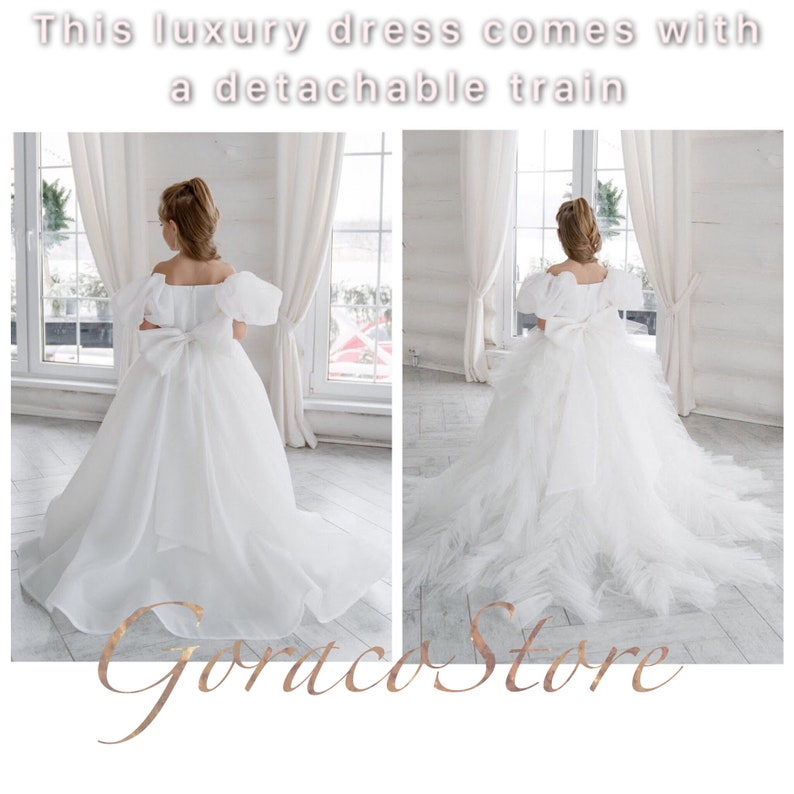 Satin Flower Girl Dress White Flower Girl Dress Puffy Sleeve Etsy