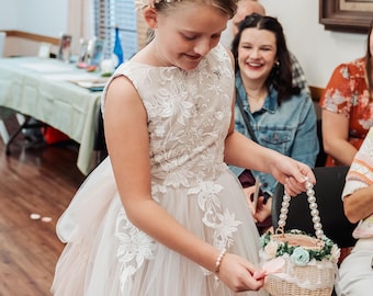 Flower girl dress lace tulle, Pageant dress girls, Communion dress for girls, Kids prom dress, Ball gown girls, White tulle dress girl