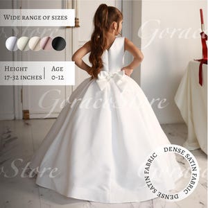 Flower girl dress with train, Satin flower girl dress, White flower girl dress, Ivory girl dress, Junior bridesmaid dress,Wedding girl dress