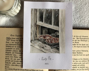 Pastry Pie "Original A6 Acrylic Painting", Small Painting, Gallery Wall Art, Country Art Painting, Cottagecore Decor Wall Artwork