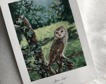 Barn Owl "Original Painting Acrylic A5 ", Small Original Artwork, Home Decor Gifts, Hand Painted