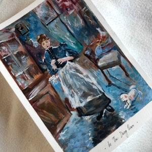 In The Dining Room Original Painting Acrylic A5 , Tiny Artwork, Small Painting, Vintage Impressionist Painting, Hand Painted image 7
