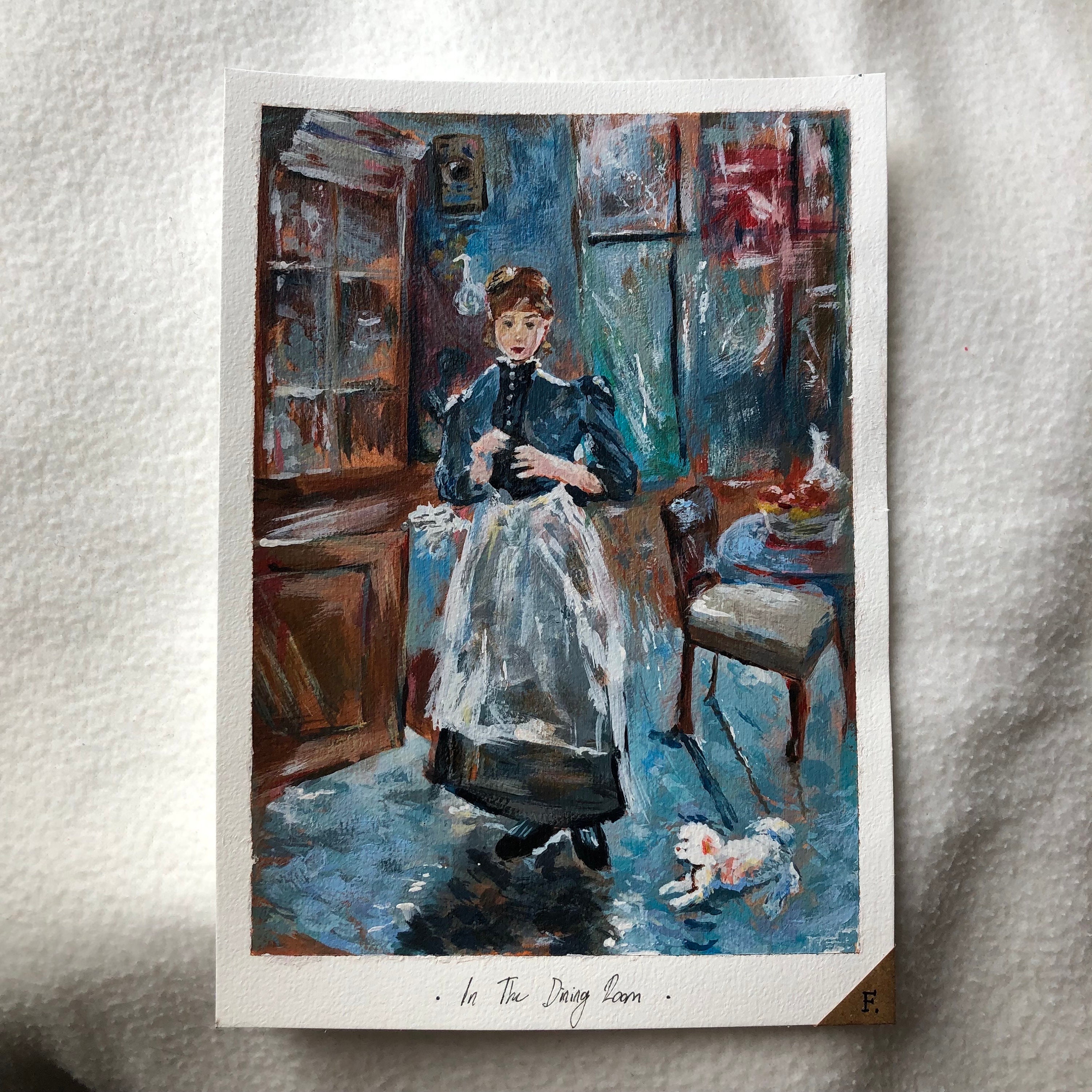 In The Dining Room Original Painting Acrylic A5 Tiny Artwork Small In The Dining Room Original Painting Acrylic A5 Tiny Artwork Small