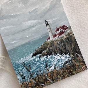 Lighthouse Original Painting Acrylic, Vintage Sea Landspace Paint Artwork, Wall Hangings Decor Art, Framed Cozy Home Hand Painted image 6