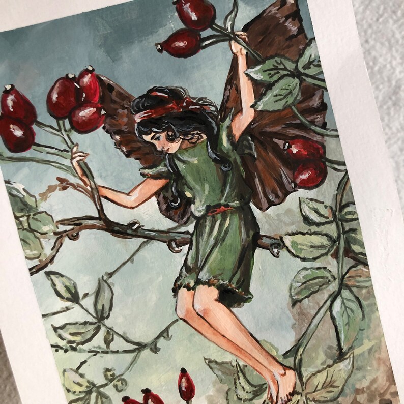 Autumn Flower Fairy Original Acrylic A5 Painting, Dreamy Small Artwork, Wall Hangings Decor Art, Home Decor Ideas, Hand Painted image 2