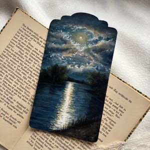 Vintage Moonlight River "Original Painting - Acrylic", Vintage Landspace Paint Artwork, Wall Hangings Decor Art, Framed Sea Hand Painted