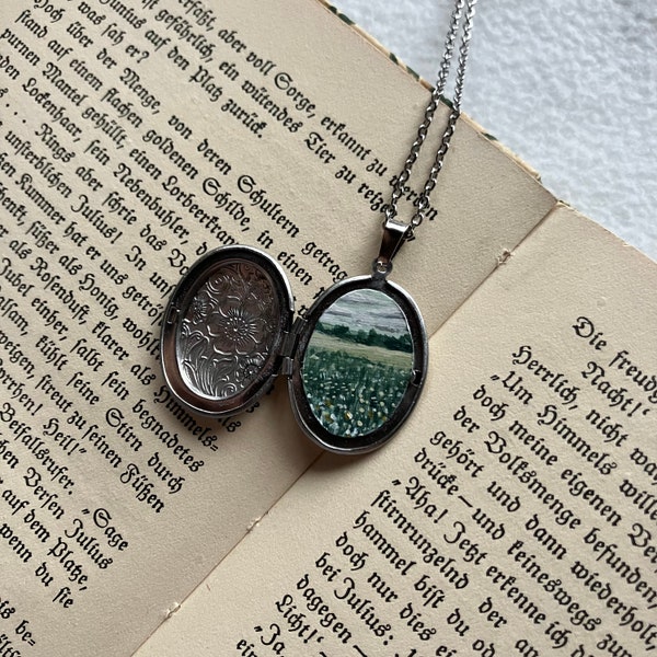 Meadow "LOCKET - ACRYLIC PAINTING" Painted locket necklace, handpainted