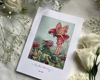 The Red Clover Fairy "Original Acrylic A5 Painting", Dreamy Small Artwork, Wall Hangings Decor Art, Home Decor Ideas, Hand Painted