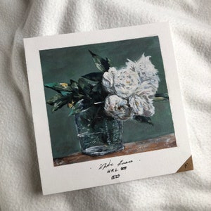 White Roses &quot;Original Painting Acrylic A5 &quot;, Tiny Artwork, Small Painting, Vintage Flower Painting, Hand Painted