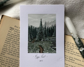 Foggy Forest "Original Painting - Acrylic A6" , Home Artwork, Small Art Painting, Hand Painted, Handmade