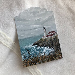 Lighthouse Original Painting Acrylic, Vintage Sea Landspace Paint Artwork, Wall Hangings Decor Art, Framed Cozy Home Hand Painted image 1