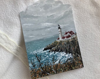 Lighthouse "Original Painting - Acrylic", Vintage Sea Landspace Paint Artwork, Wall Hangings Decor Art, Framed Cozy Home Hand Painted