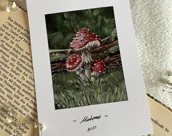 Mushrooms "Original Painting - Acrylic A6" , Nature Landscape Artwork, Small Art Painting, Hand Painted, Handmade