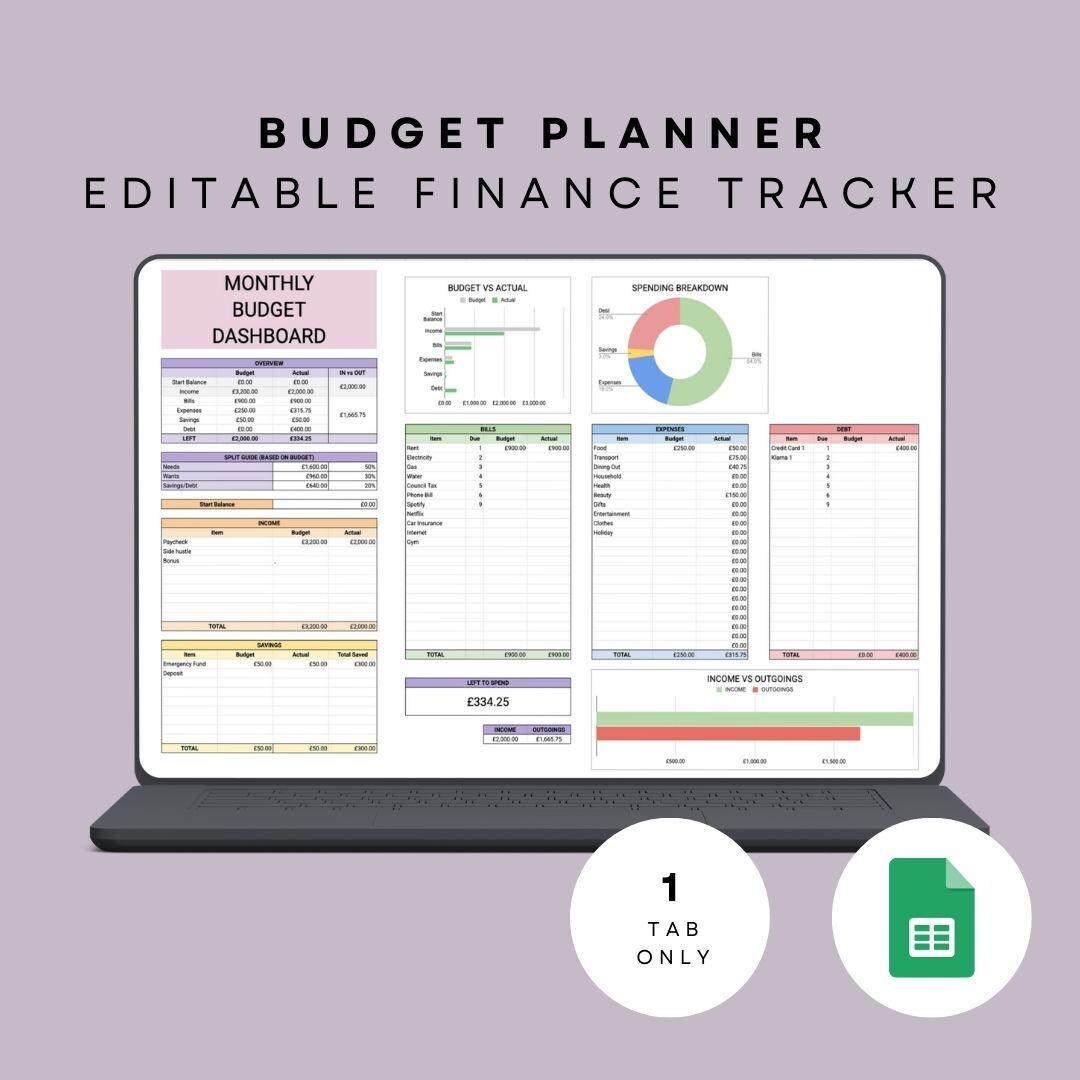 Budget Planner | Google Sheets Finance Tracker - Etsy