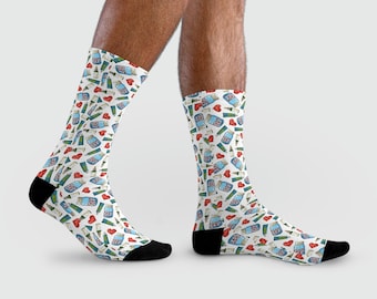 Krankenschwestern und Ärzte Socken | Socken aus Baumwollmischung mit Medizin und Herz Designs für Gesundheitshelden