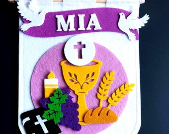 Personalized First Communion Banner| Assembled | Religious Celebration Decor Church Banner