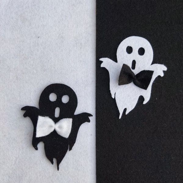 Halloween Felt Ghosts, Felt Bow Tie Craft Supplies, Elegant Ghost for Sewing Craft Projects, Felt Ghost Applique, Wreath Decor, Felt Die Cut