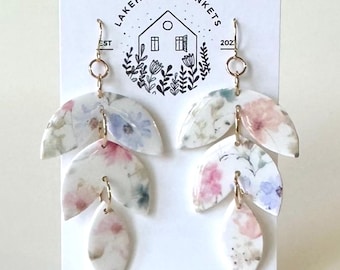 Floral Polymer Clay Dangle Earrings: Lightweight Statement Jewelry