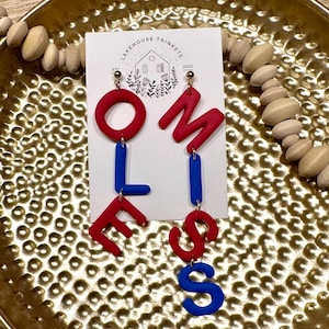 College Football Earring | Football | Go Rebs | Dangle Earrings | Red and Blue Earrings |