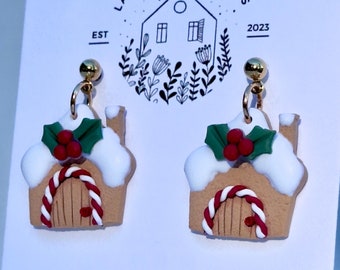 Gingerbread House Earrings | Gingerbread House | Christmas Earrings | Hypoallergenic | Handmade Polymer Clay Jewelry | Gift For Her